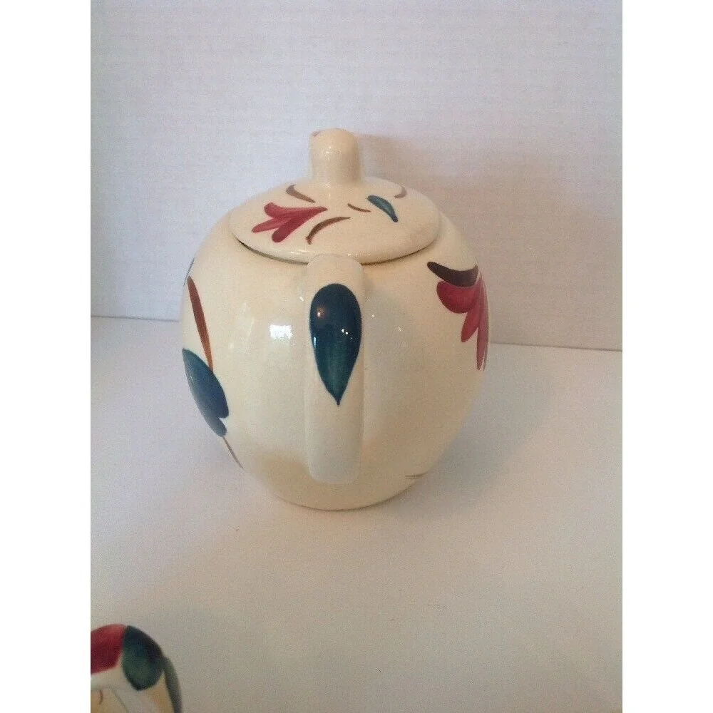 Purinton Apple Pottery slipware Tea/coffee pot with lid, Creamer& Sugar 3‎ piece